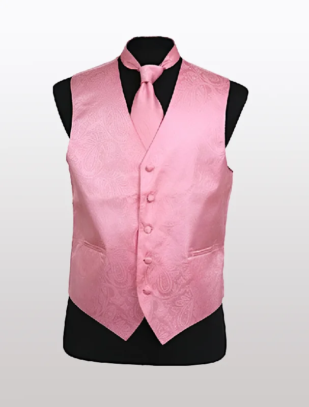 Classic Formal Men's Paisley Pink Tuxedo Vest