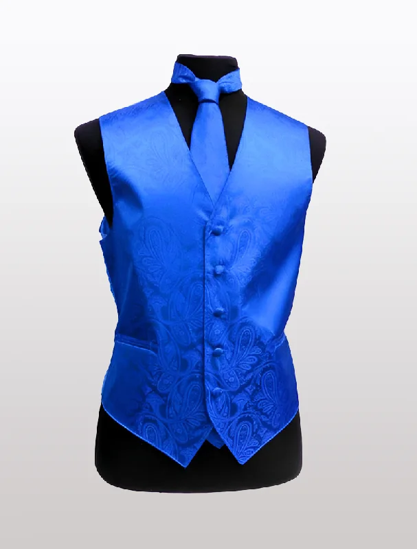 Punk Fashion Men's Paisley Royal Blue Tuxedo Vest