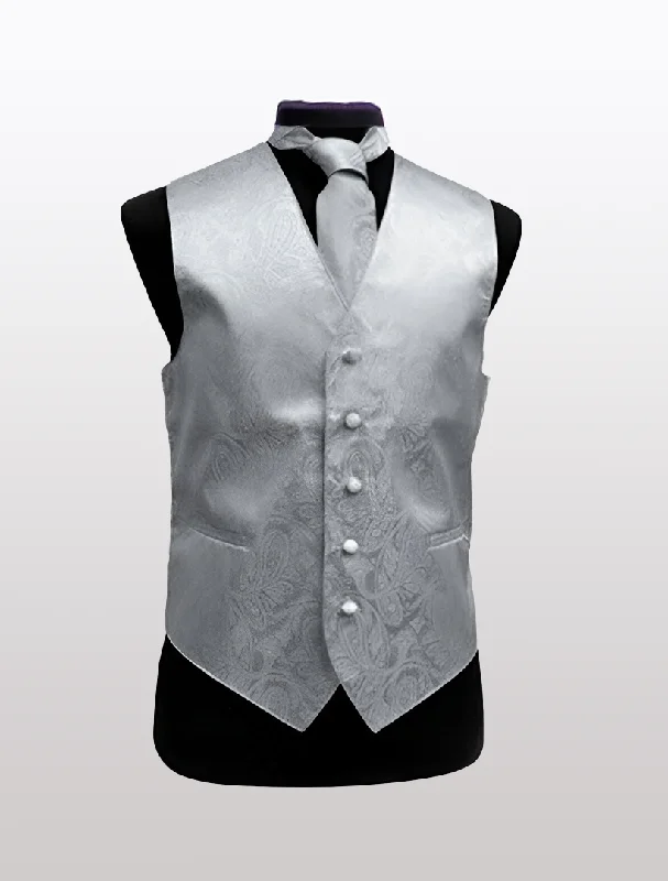 Casual Chic Men's Paisley Silver Tuxedo Vest