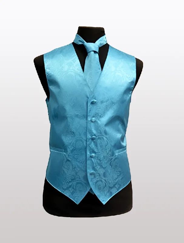 Sporty Chic Men's Paisley Turquoise Tuxedo Vest