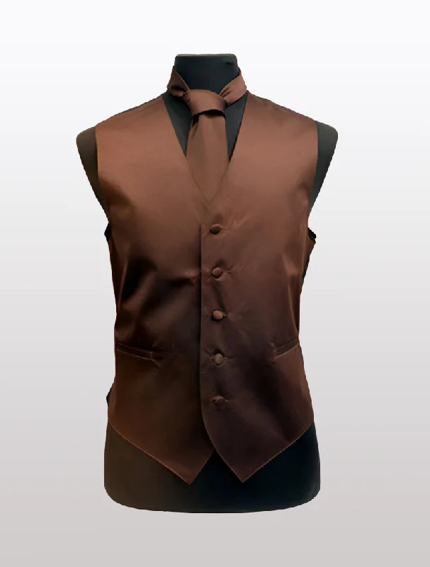 Contemporary Wear Men's Solid Satin Brown Tuxedo Vest