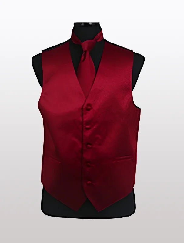 Travel Outfit Men's Solid Satin Burgundy Tuxedo Vest