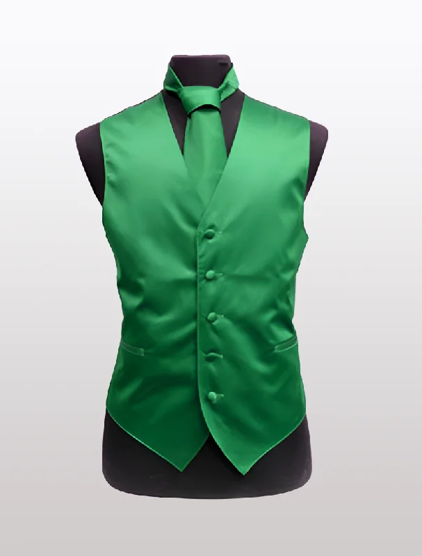 Relaxed Streetwear Men's Solid Satin Emerald Green Tuxedo Vest