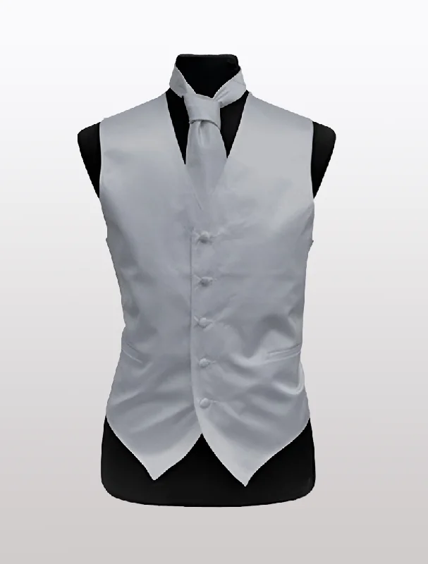 Skateboard Style Men's Solid Satin Grey Tuxedo Vest