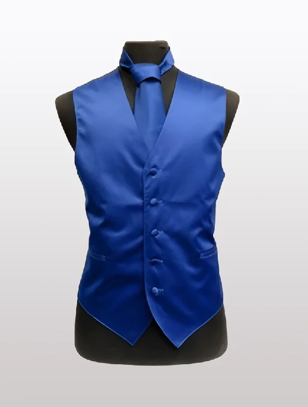 Soft Aesthetic Men's Solid Satin Royal Blue Tuxedo Vest