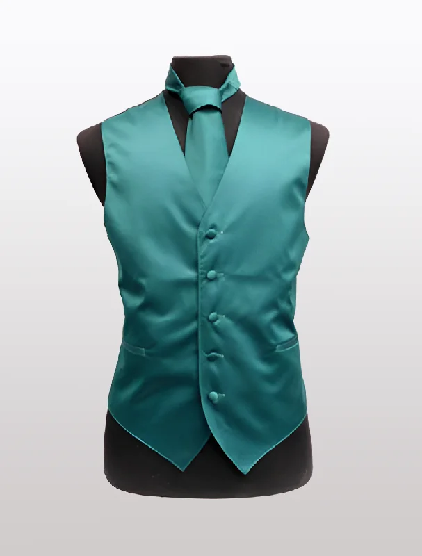 Hip-Hop Style Men's Solid Satin Teal Tuxedo Vest