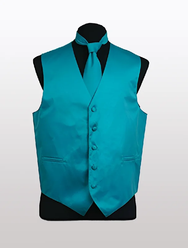 Timeless Fashion Men's Solid Satin Turquoise Tuxedo Vest