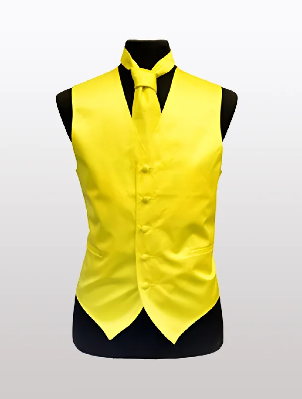 Bold Patterns Men's Solid Satin Yellow Tuxedo Vest