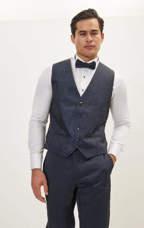 Urban Utility Paisley V-Shaped Vest - Navy