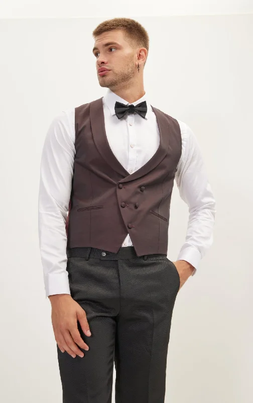 Versatile Outfit Double Breasted U-Shaped Vest - Burgundy