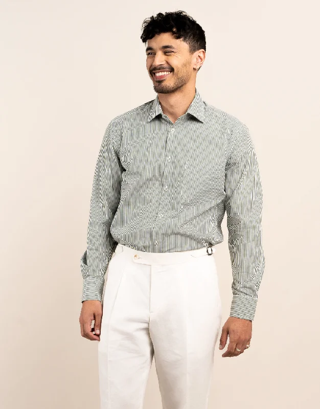 Elevated Casual Sinatra Green and White Bengal Stripe Shirt