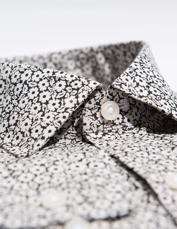 Tailored Chic White On Black Modern Floral Print